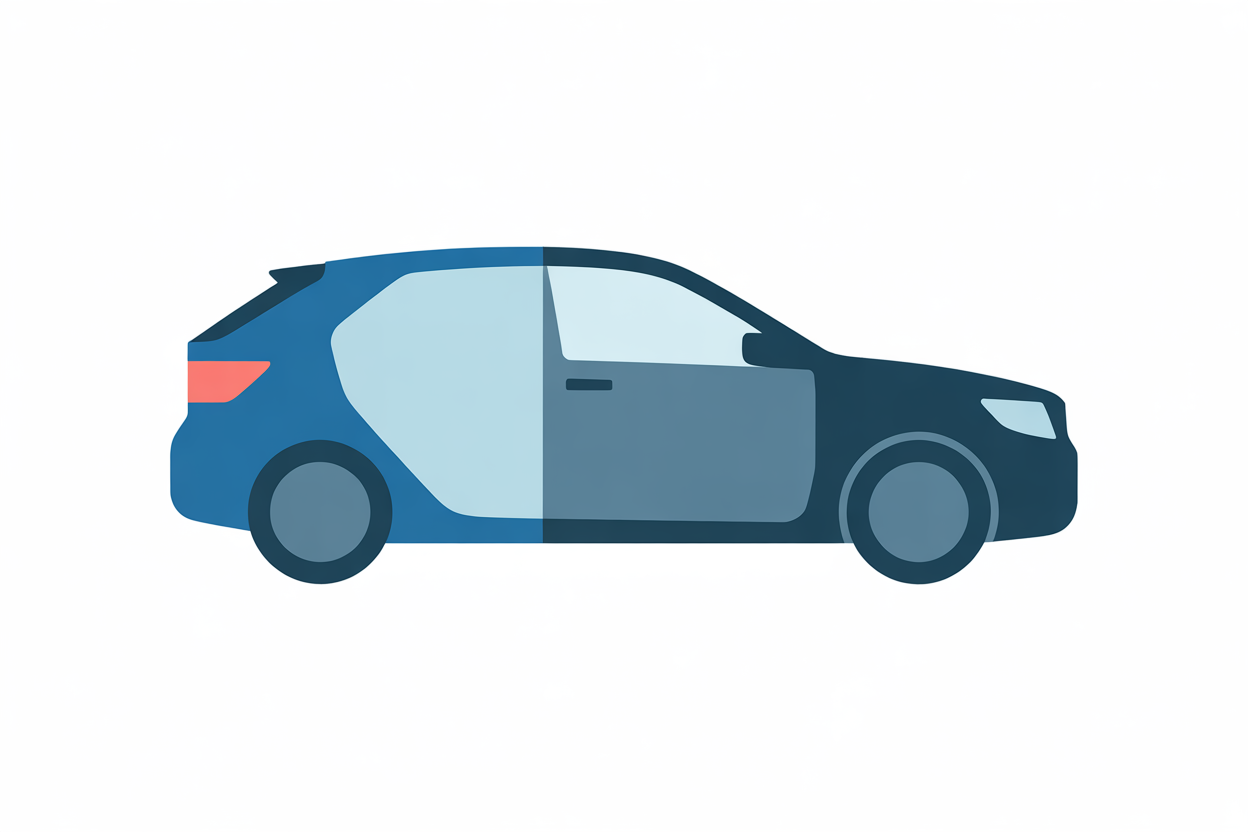 Infographie simple montrant une voiture de profil. La vitre avant est marquée 