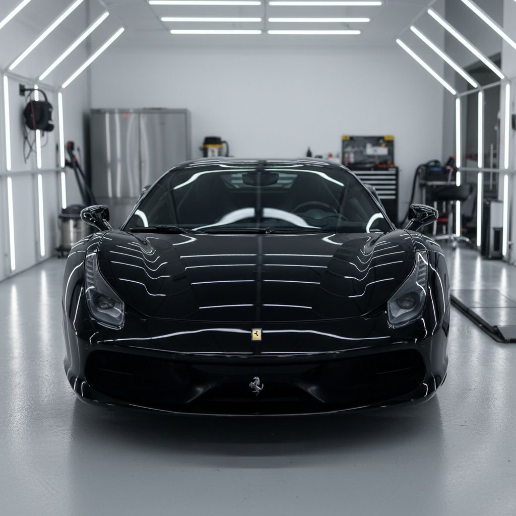 Une voiture de sport noire, tellement propre qu