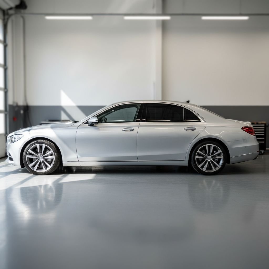 Une voiture vue de côté, montrant clairement la différence entre les vitres avant légèrement teintées et les vitres arrière avec une teinte foncée et légale.
