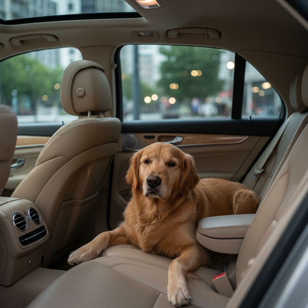 Un chien heureux assis sur la banquette arrière d