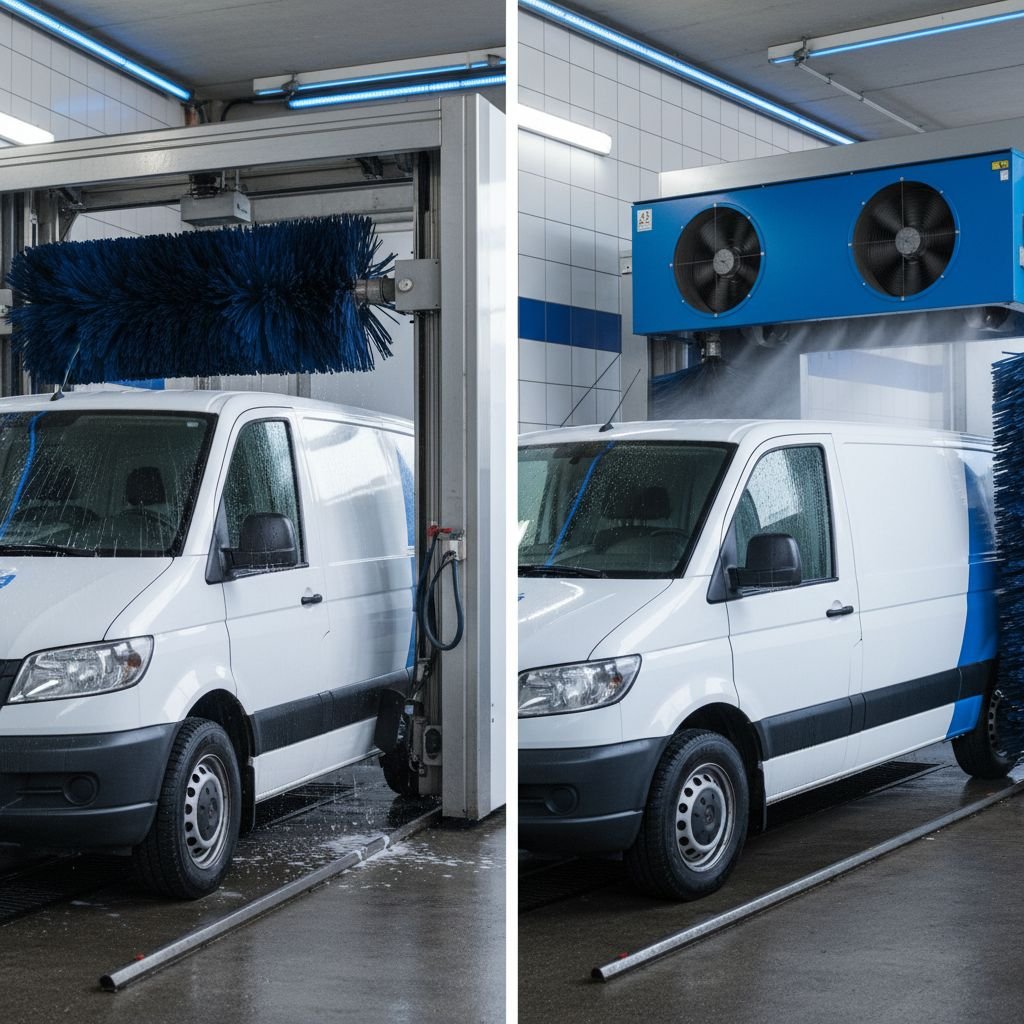 Un tableau comparant les portiques à rouleaux et les tunnels de lavage, qui montre bien que les tunnels s