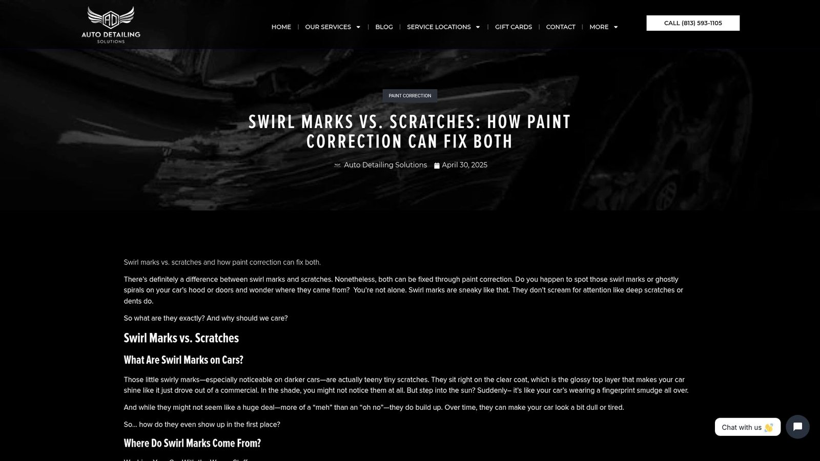 Comparison image showing a swirled paint under light vs a corrected paint surface