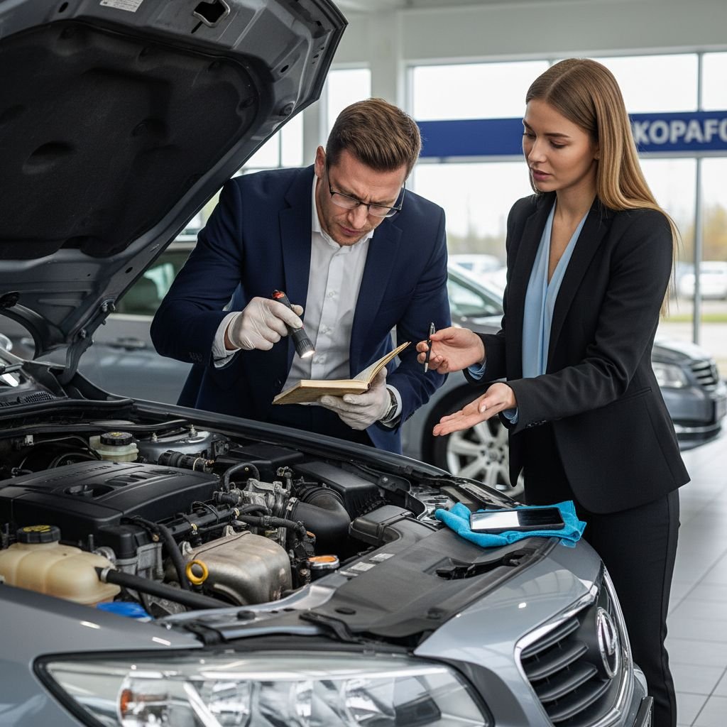 Un acheteur potentiel qui regarde de près le moteur d