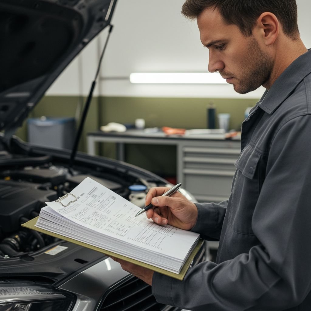 Un acheteur examine avec attention les carnets d