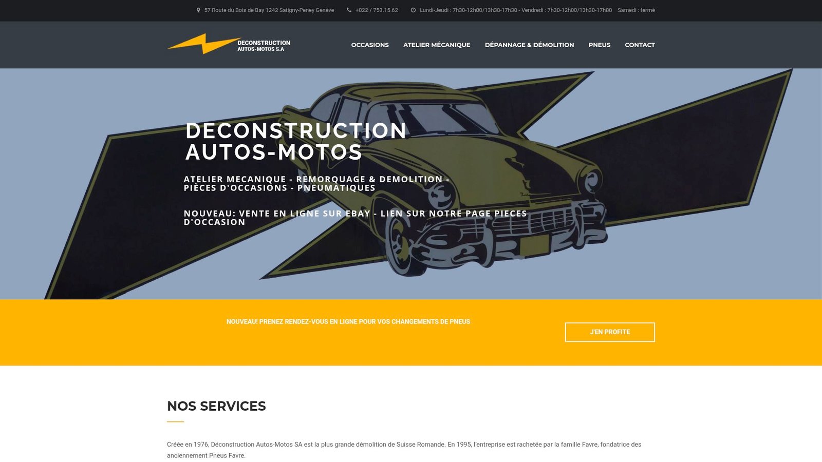 Homepage of Demol-Auto website showing their scrapping and recycling services