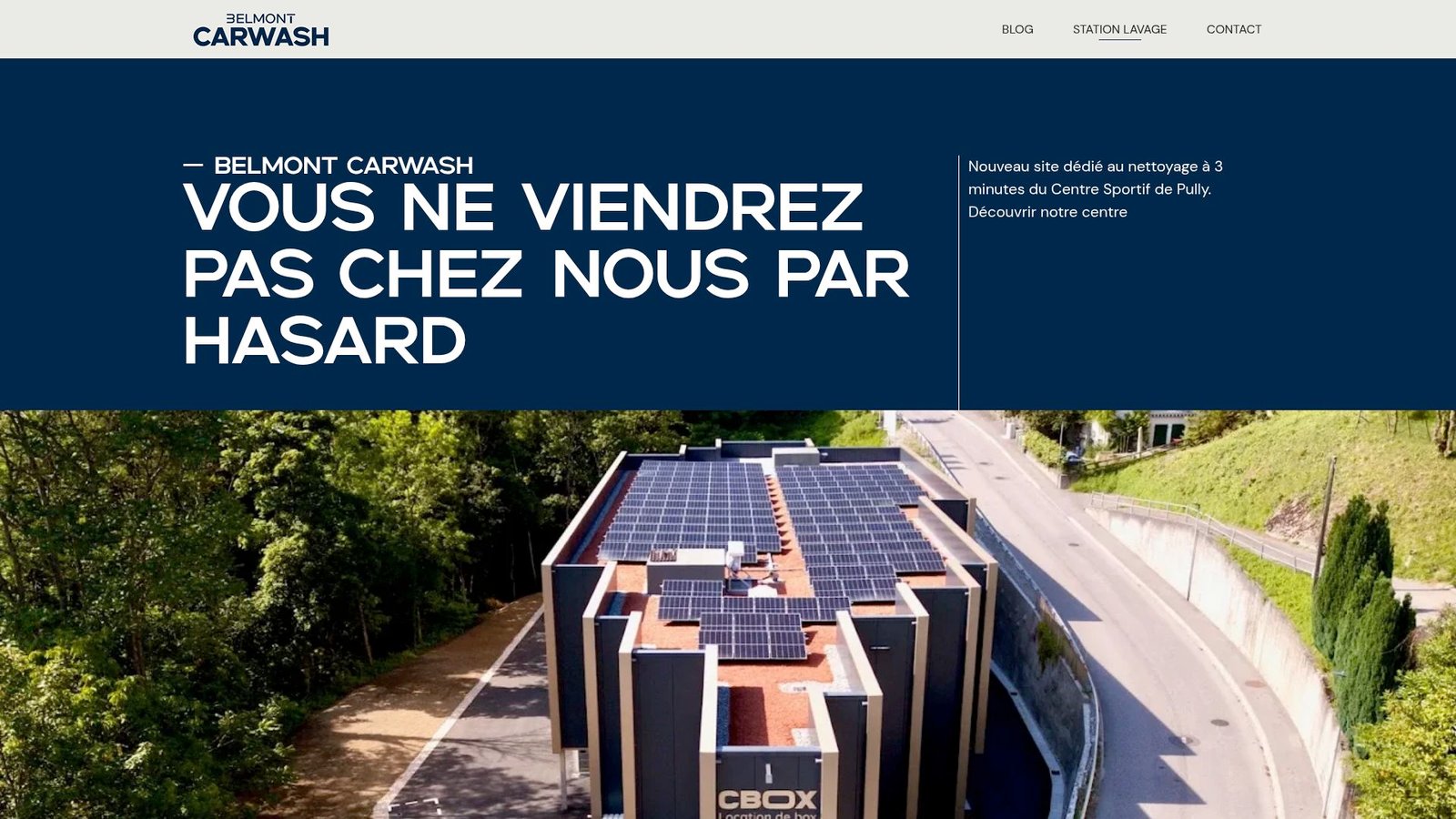 Homepage of Belmont Carwash website showing their clean facility and branding