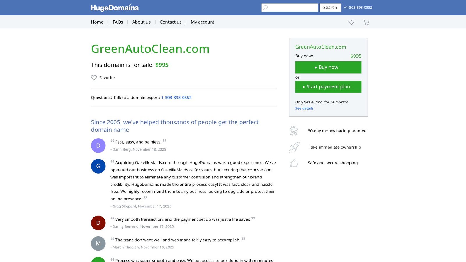 Screenshot of Green Auto Clean homepage showing their tinting offers and pricing