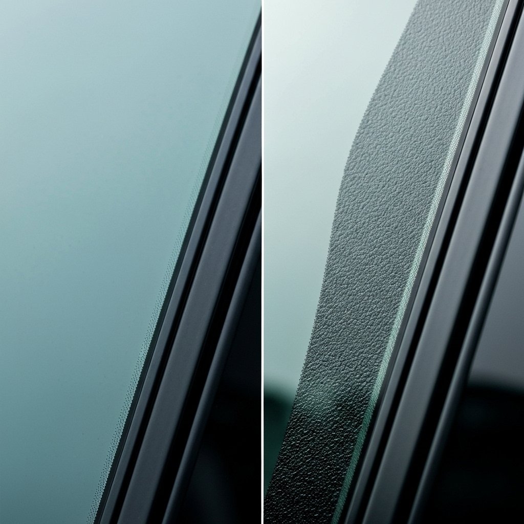 Comparison showing standard glass vs ceramic tinted glass heat rejection infographic style