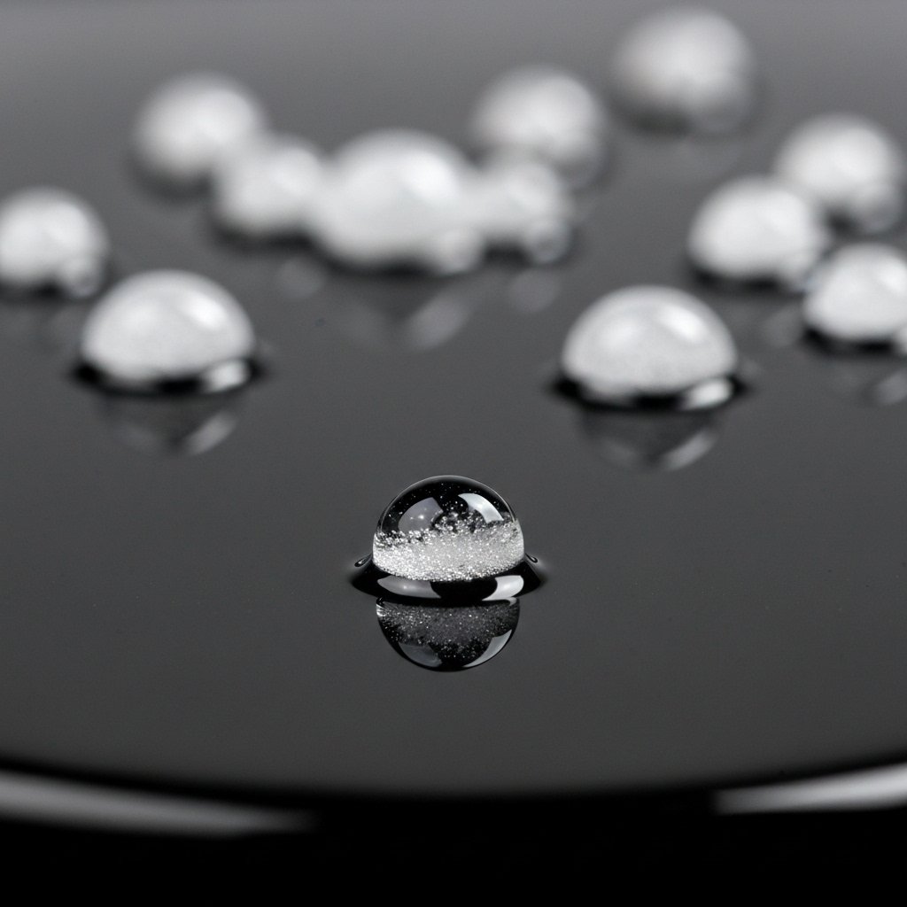 Close-up of water beading on a car hood after ceramic coating application