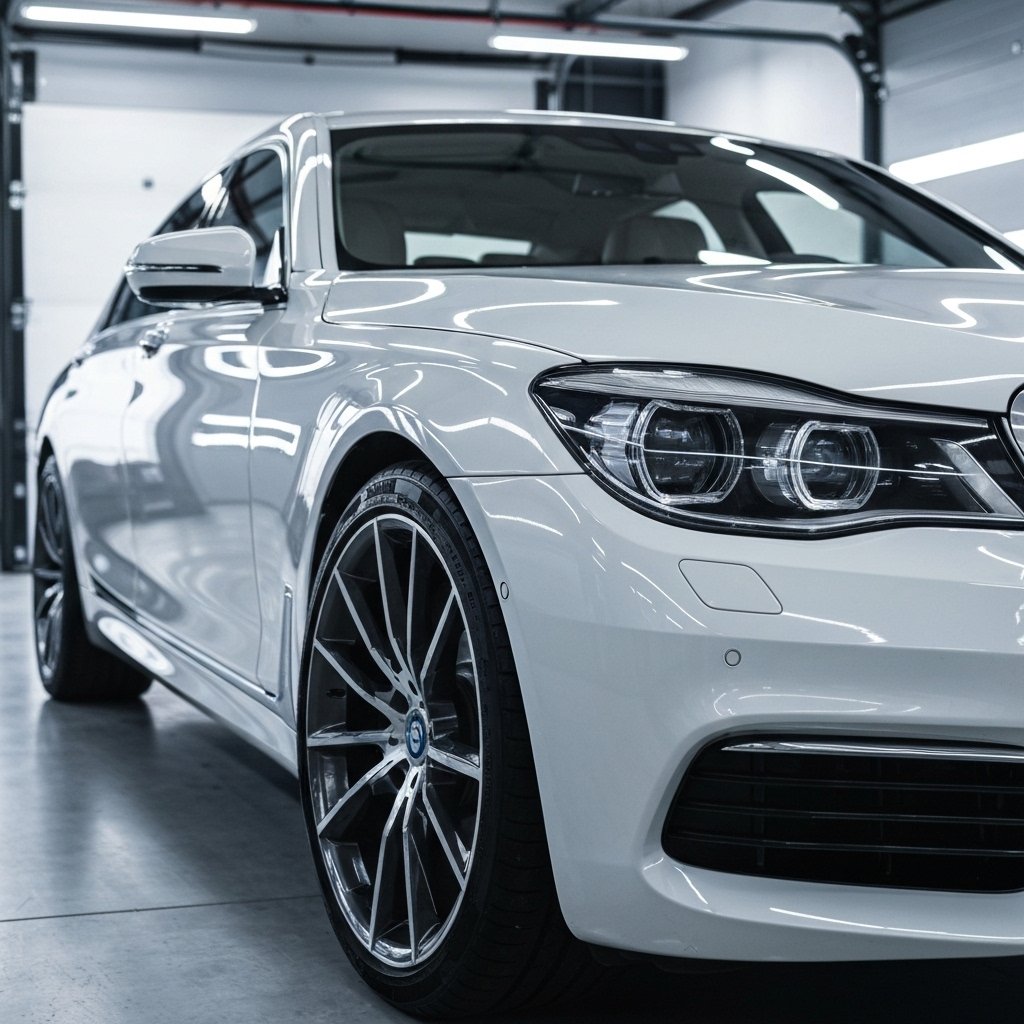 Une voiture rutilante garée dans les rues de Lausanne, illustrant le résultat impeccable d