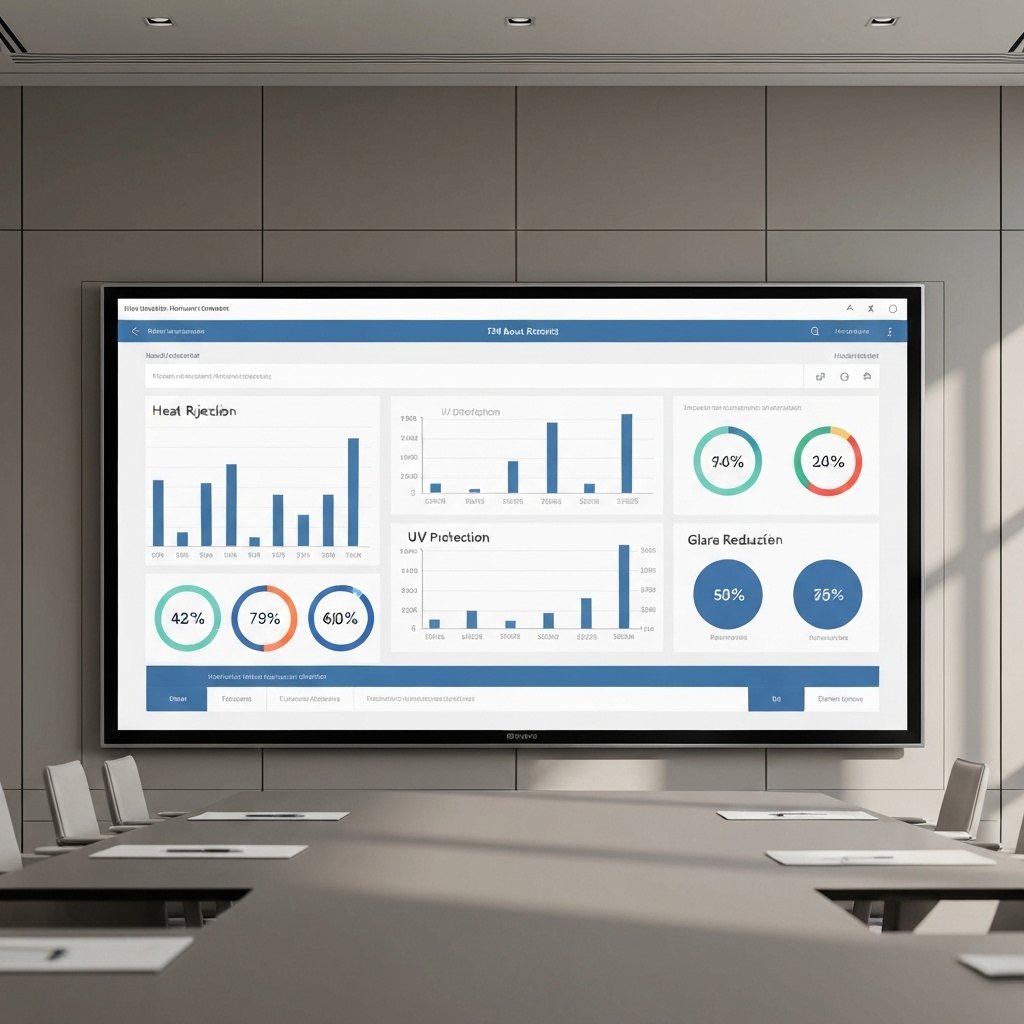 High-quality comparative chart of different window tint types showing Heat Rejection %, UV Protection %, and Glare Reduction.