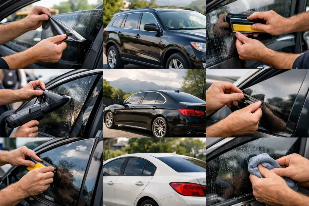 Installation vitres teintées Romanel: collage photos de pose experte, véhicules protégés et stylés. Romanel, protection UV.