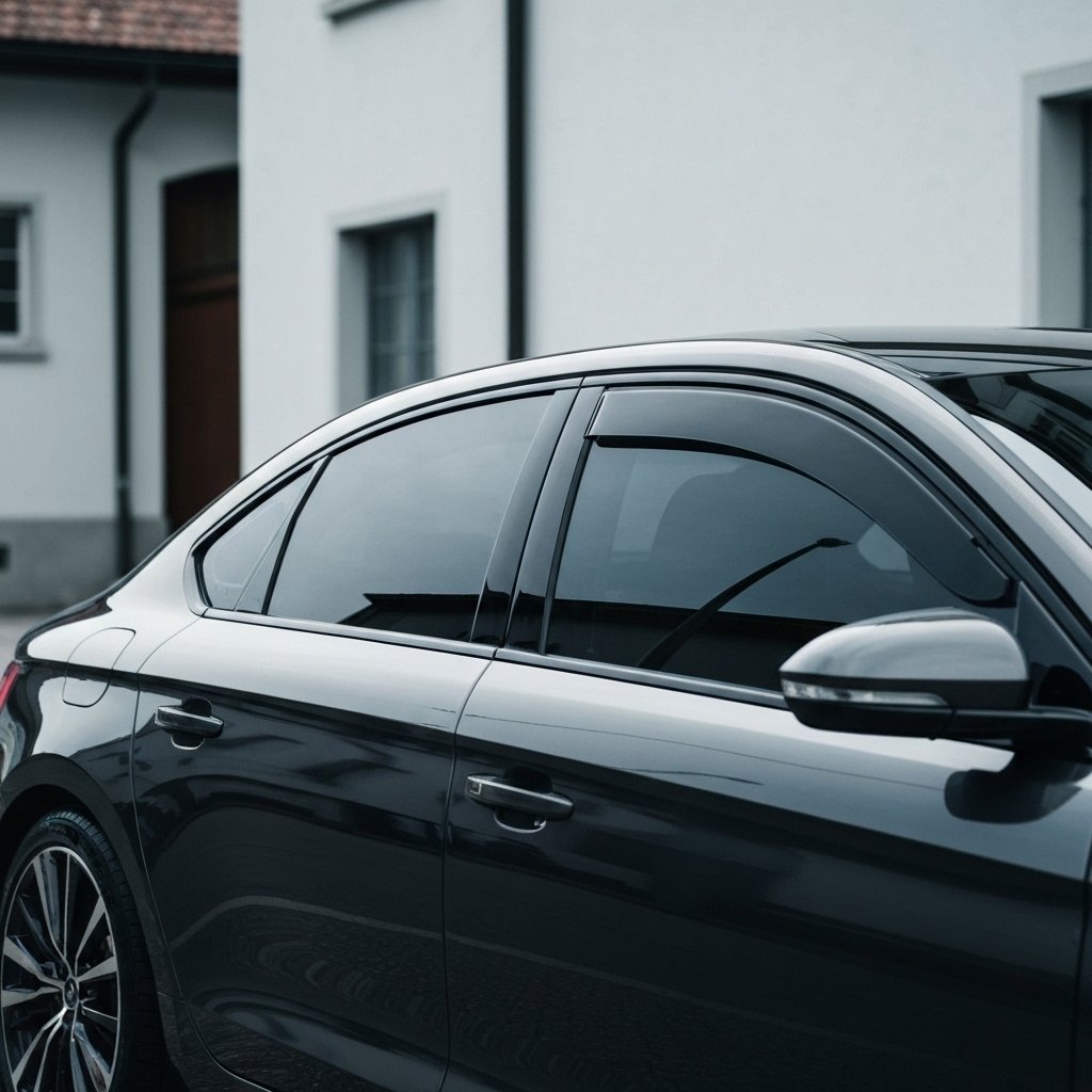 Voiture noire moderne avec vitre teintée à Romanel sur Lausanne, montrant une finition professionnelle impeccable.