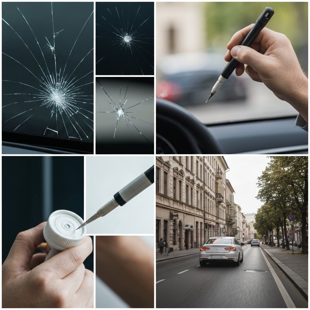 Réparation de pare-brise à Lausanne: collage de photos authentiques montrant un technicien et un pare-brise fissuré.