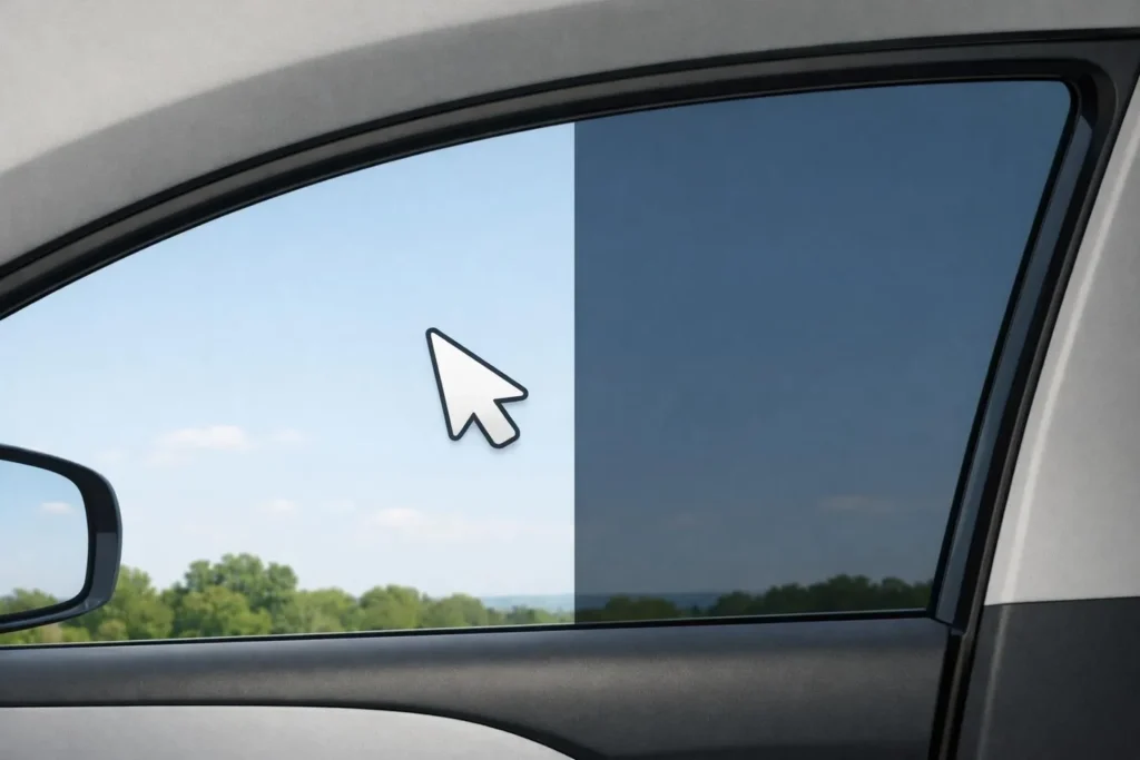 Quel film teinté choisir pour ma voiture: image montrant des options de vitres teintées et le processus de sélection selon la
