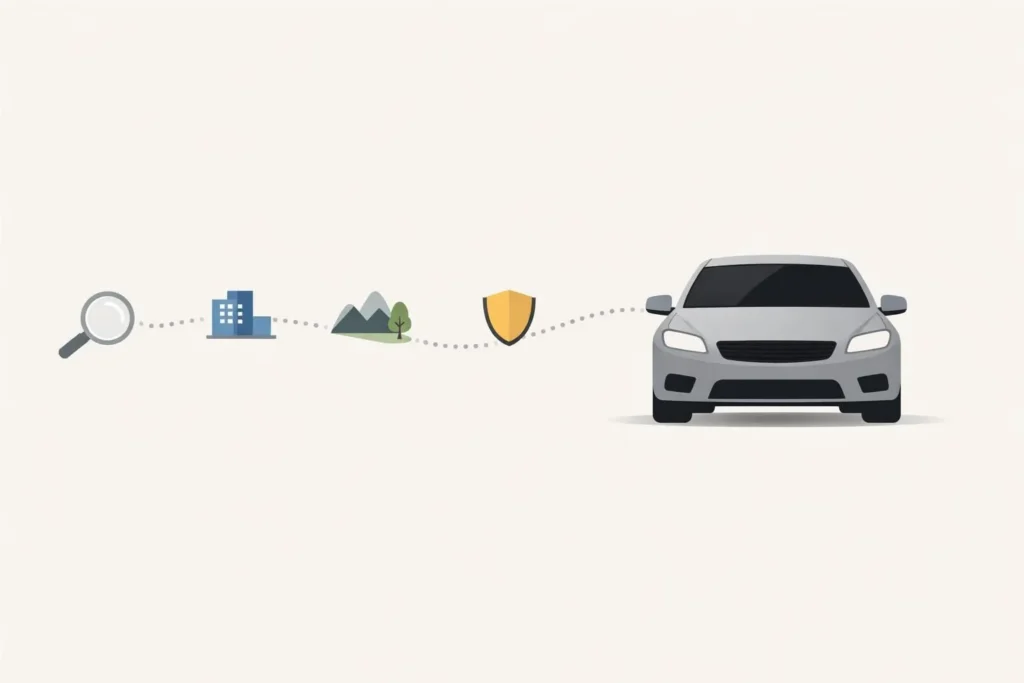 Illustration minimaliste montrant le processus pour choisir la meilleure société vitres teintées Vaud.