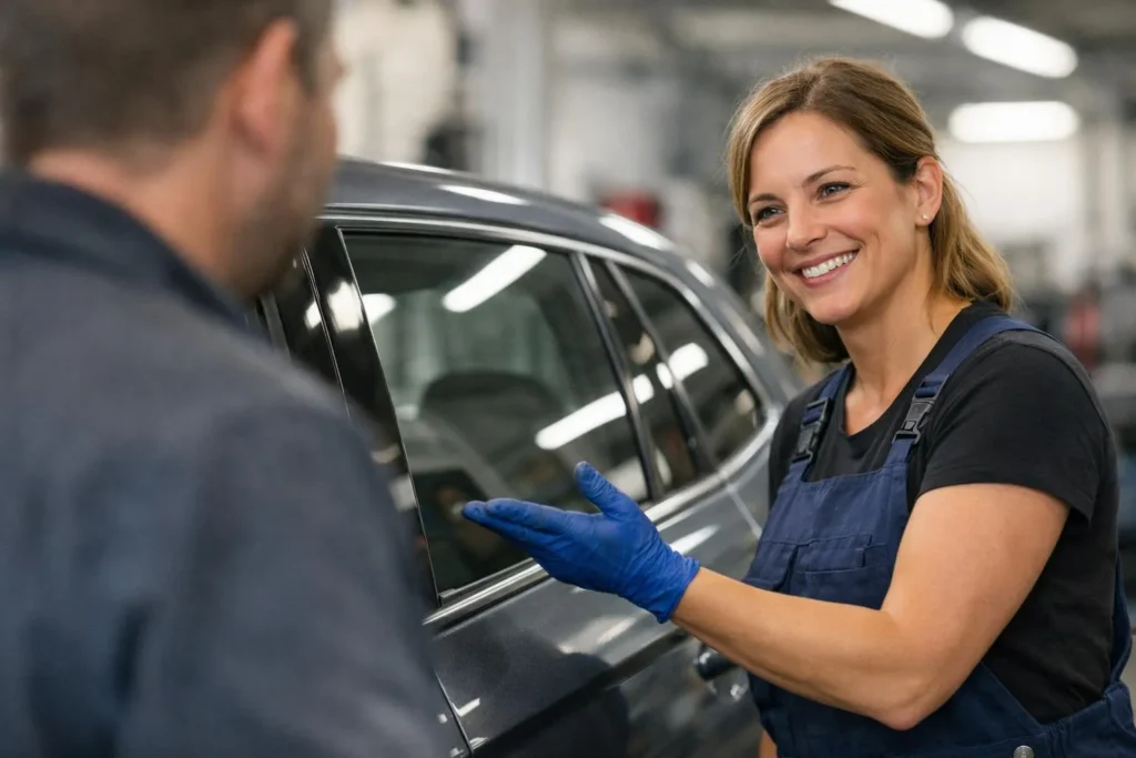 Une vitre latérale voiture cassée réparée à Lausanne. Service rapide et professionnel avec prise en charge assurance.