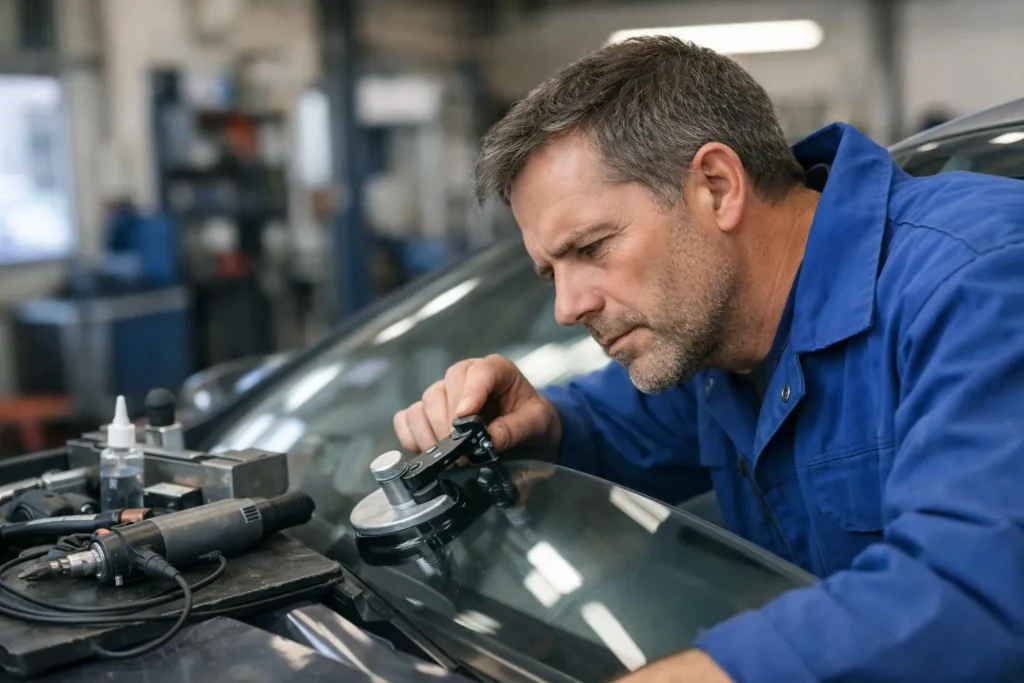Réparation impact pare-brise par un technicien spécialisé