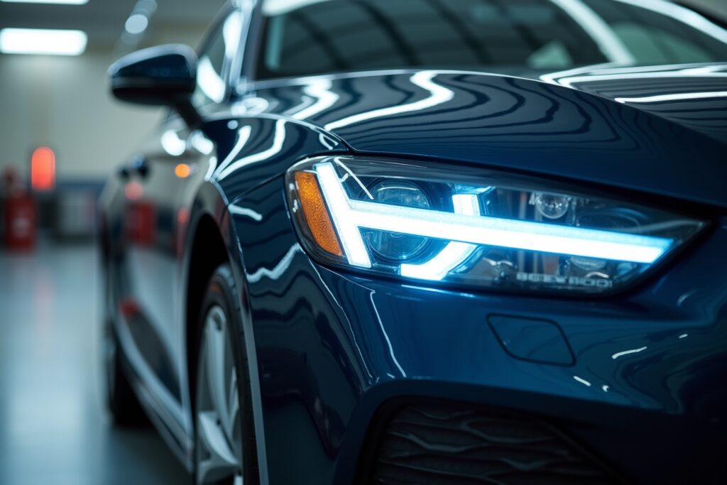 Phare de voiture rénové avec éclairage neuf et fini brillant